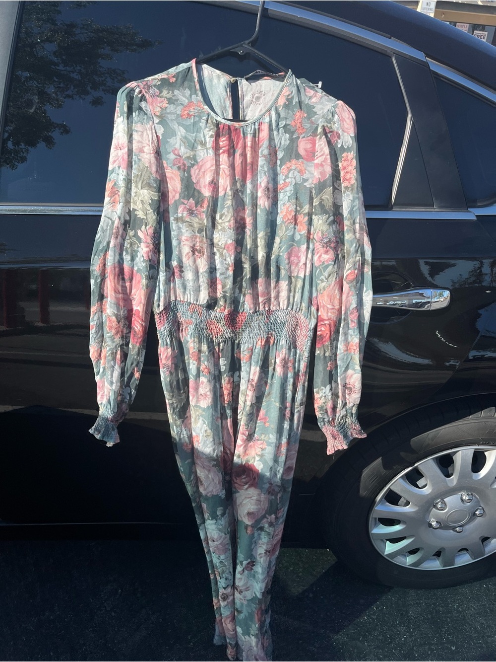 Zara Floral Long-Sleeve dress in Green and Pink floral..